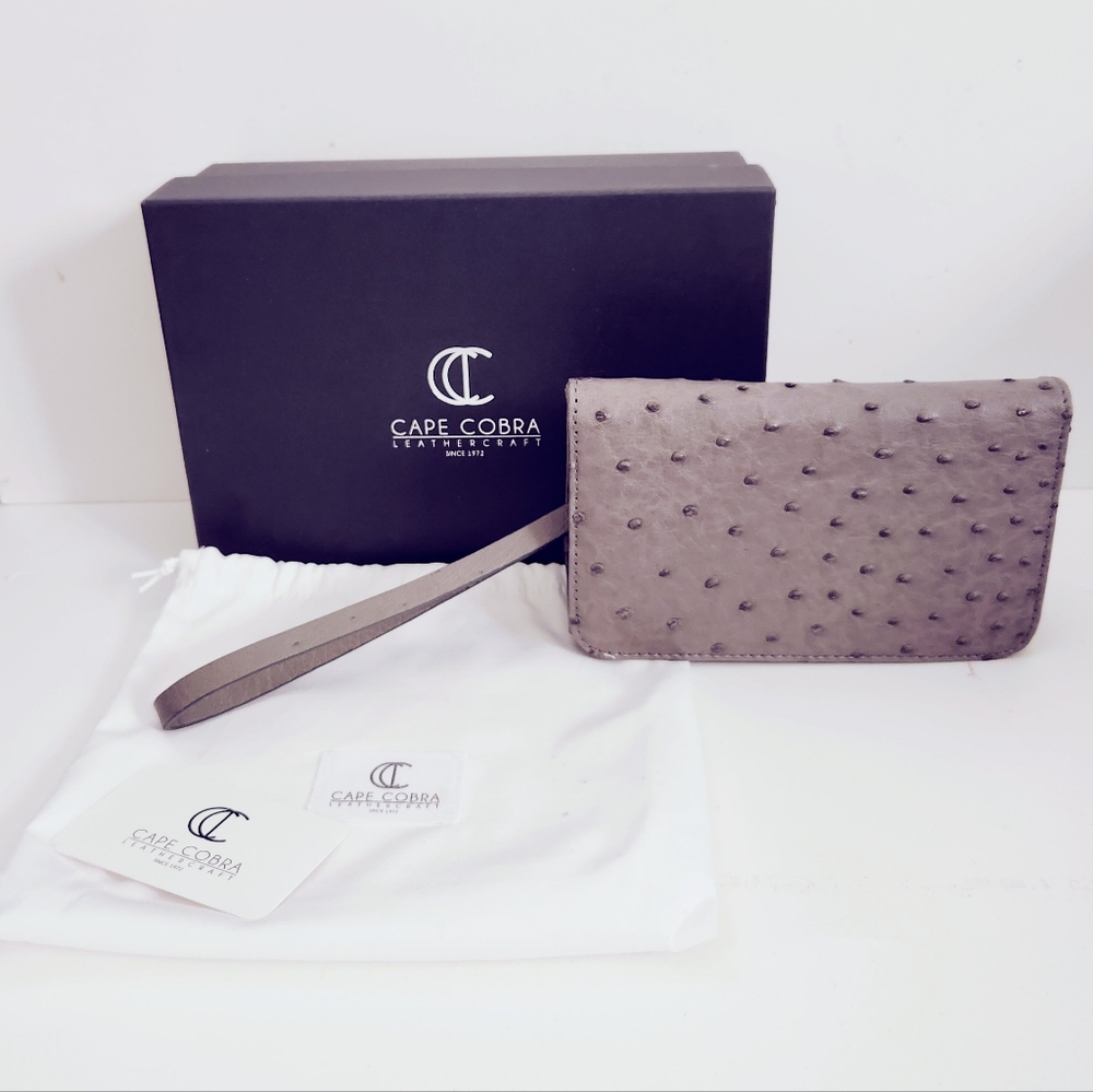 Small Gray Cape Cobra Ostrich Skin Clutch Wristlet